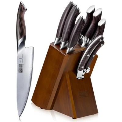 Abbildung von HOSHANHO Messerblock Set mit 8 TLG, Profi Messerset Holzblock, Scharf Edelstahl Küchenmesser Kochmesser für Küche