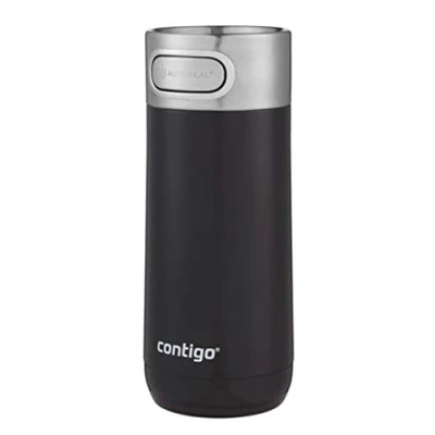Abbildung von Contigo Luxe Autoseal Reisebecher, Thermobecher aus Edelstahl, Vakuumflasche, auslaufsicherer Becher, spülmaschinenfest, Kaffeebecher mit BPA freiem, leicht zu reinigendem Deckel, Lakritze