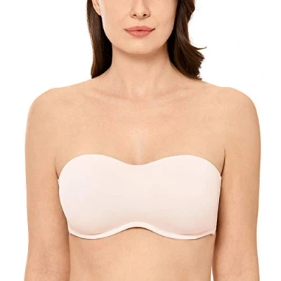 Abbildung von DELIMIRA Damen Tshirt Trägerloser BH Große Größen mit Bügel Dirndl Bandeau ohne Träger Polster Rose White 90C