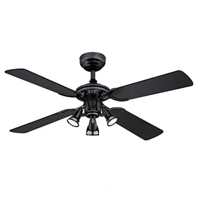 Abbildung von 73061 Princess Euro, traditioneller 105 cm Deckenventilator mit Beleuchtung von Westinghouse Lighting, Ausführung in gebürstetem brüniertem Metall drei Strahlern