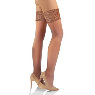 Abbildung von sesto senso Damen Halterlose Strümpfe 15 DEN Feinstrümpfe mit Spitze Beige 3/4 M/L Ete