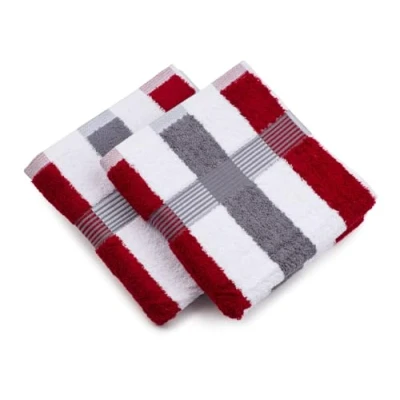 Abbildung von Gözze New York Streifen Handtücher, 2er Set, Weich und saugfähig, 100% Baumwolle, 50 x 100 cm Bordeaux/Weiß/Anthrazit