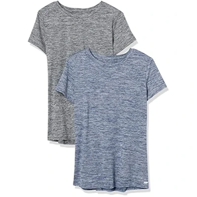 Abbildung von Amazon Essentials Damen Kurzärmliges Tech Stretch T Shirt mit Rundhalsausschnitt (in Übergröße erhältlich), 2er Pack, Marineblau Heidekraut/Schwarz Heide, L