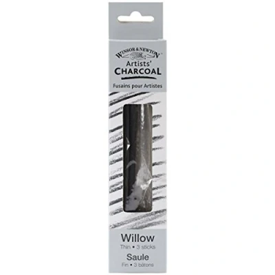 Abbildung von Winsor &amp; Newton 7005169 Natural Charcoal Zeichenkohle aus Weidenholz, deckende in Künstlerqualität ideal für Kohlezeichnungen mit hohen Kontrasten Dünn, 3 Stück