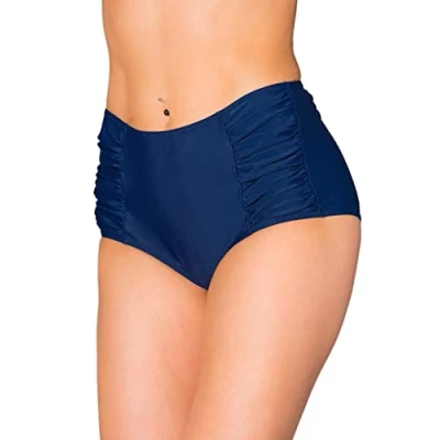 Abbildung von Aquarti Damen Bikinihose mit Hoher Taille und Raffung, Farbe: Dunkelblau, Größe: 38