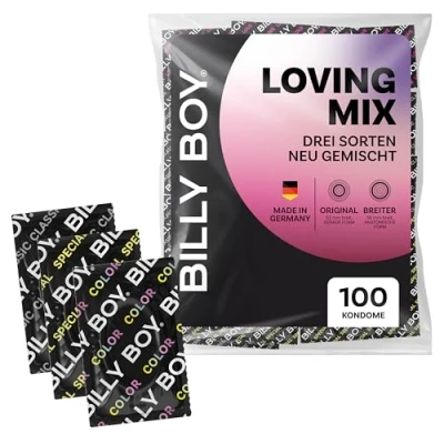 Abbildung von BILLY BOY Loving Mix 100er Kondommix 52 mm und 56 verschiedene Sorten gemischt (1x100 Stück)