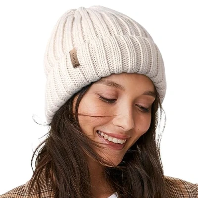 Abbildung von FURTALK Womens Knit Beanie Hüte Double Layer Baumwolle gefüttert Chunky Winter Slouch Style Cap, Beige, Einheitsgröße