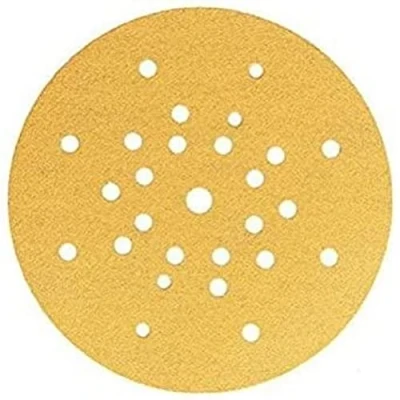 Abbildung von Mirka Gold Schleifpapier Ø 225mm Klett 27 Loch / Korn P120, 25 Scheiben Für Trockenbauschleifer Wand und Deckenschleifer Zum Schleifen von Gips, Spachtel, Spanplatten, Holz, Lack