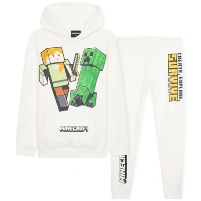 Abbildung von Minecraft Jungen Trainingsanzug Set, bequemer Jogginganzug mit Pullover &amp; Hose (Weiß, 910 Jahre)