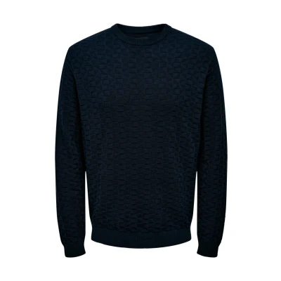 Abbildung von ONLY &amp; SONS Lässiger Pullover Gerippter Karo Feinstrick Longsleeve Design Muster Sweater