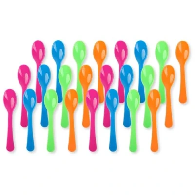 Abbildung von Schramm® Eierlöffel aus Kunststoff 4 farbig sortiert 12 oder 24 Stück wählbar 14 x 2,6 cm BPA frei wiederverwendbar Joghurtlöffel Babylöffel 12er 24er Pack Plastiklöffel, Größe:24