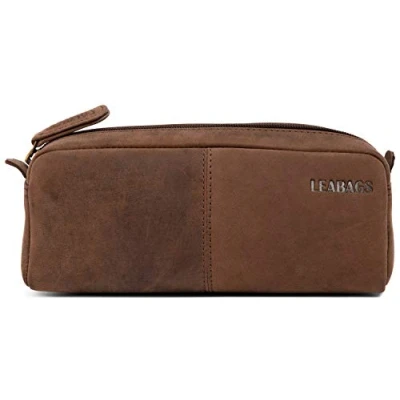 Abbildung von LEABAGS Leder Federmäppchen I Große Echtleder Federmappe Federtasche für Beruf Uni Schule Schlampermäppchen Stiftetui Stiftmappe Ledermäppchen Nature Dunkelbraun