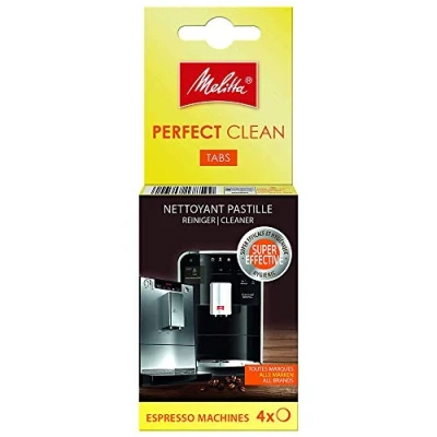 Abbildung von Melitta 178599 Perfect Clean Reinigungstabs für Kaffeevollautomaten und Espressomaschinen 4 Tabs gründlich schonend, Silbern