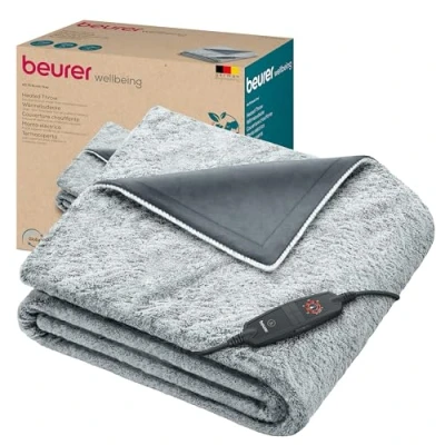 Abbildung von Beurer HD 75 Nordic Grey Green Planet Heizdecke, Wärmedecke hergestellt aus recyceltem Material, kuschelig weich, 6 Temperaturstufen, maschinenwaschbar, Abschaltautomatik, 180 x 130 cm