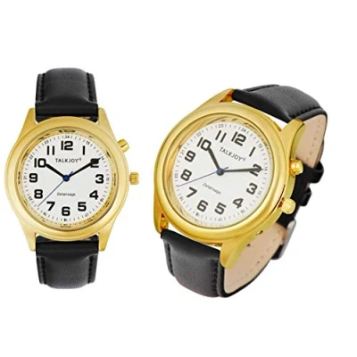 Abbildung von TalkJoy Lederband Damen Sprechende Armbanduhr GOLDENE Uhr Senioren Blindenuhr Zeitansage