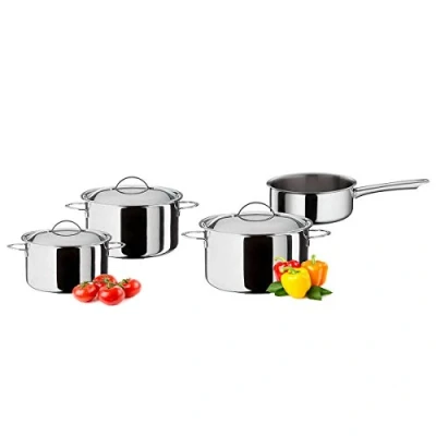 Abbildung von Spring CRISTAL Kochtopf Set 4 teilig mit Stielkasserolle rostfreier Edelstahl Topfset induktionsgeeignet und für alle anderen Herdarten spülmaschinenfest 1,4L, 2L, 2,7L, 3,7L