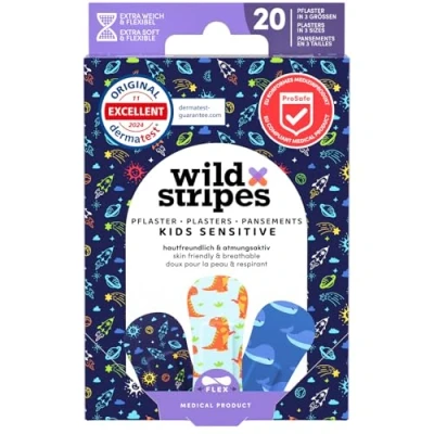 Abbildung von Wild Stripes Kinderpflaster Set I Fingerpflaster Kids Space Pflaster Kinder Hautfreundlich Wasserdichte Wasserresistent Wundpflaster 24h Schutz Weltraum Designs 20 Stück