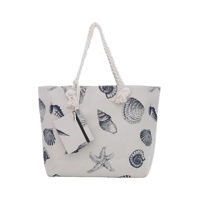 Abbildung von DonDon Strandtasche XXL Familie Badetasche Damen mit Reißverschluss Beach bag groß Maritim Design Muschel
