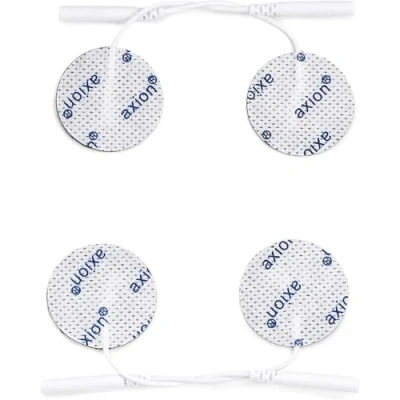 Abbildung von 4 runde Elektroden Pads ca. Ø32mm EMS Training und TENS Schmerztherapie axion