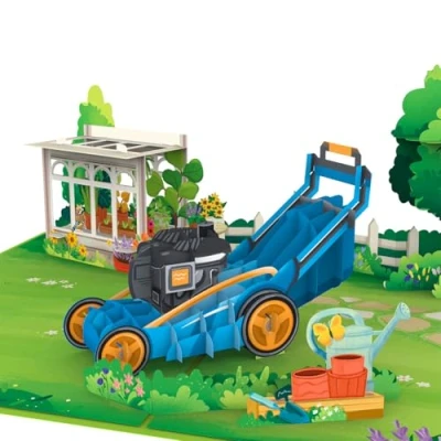 Abbildung von papercrush® Pop Up Karte Garten mit Rasenmäher 3D Geburtstagskarte für Männer &amp; Gärtner, Vatertagskarte, Geldgeschenk und Gutscheinkarte Gartenliebhaber, Abschiedskarte zum Ruhestand Kollege