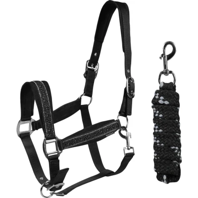 Abbildung von Horka Halfterset Equestrian Pro Crystals &amp; Pearls Schwarz Vollblut