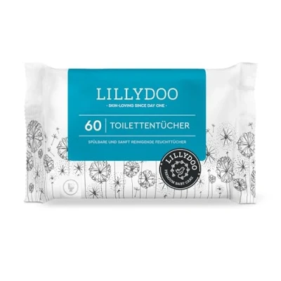 Abbildung von LILLYDOO Feuchte Toilettentücher, 60 Stück, 100% plastikfreies, spülbares Tuch, ohne Parfüme