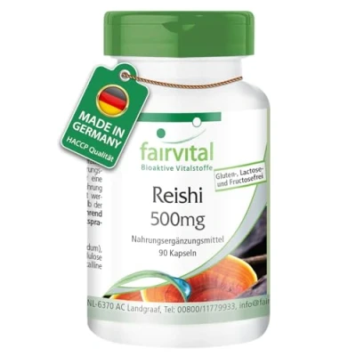 Abbildung von Fairvital Reishi Kapseln 500mg 90 HOCHDOSIERT Ganoderma lucidum Pilzpulver VEGAN