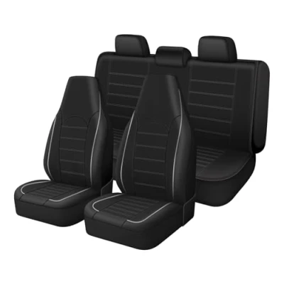 Abbildung von TOYOUN Kunstleder Sitzbezüge Auto Set Universal Klassisch Autositzbezüge Sitzschoner Schonbezug Autositz Grau für Vordersitze und Rücksitze Zubehör Innenraum