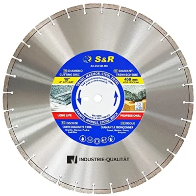 Abbildung von S&amp;R Diamanttrennscheibe 450 x 25,4 mm, Industrie Qualität, Trennscheibe doppelte Standzeit in Naturstein, Kunststein, Marmor, Granit, Sandstein, Hartziegel, für Motortrennsägen, Tischsägen