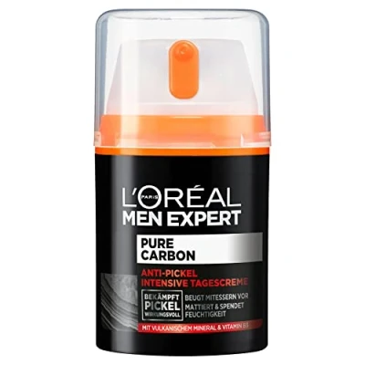 Abbildung von L&#039;Oréal Men Expert Gesichtspflege für Männer, Anti Pickel Feuchtigkeitscreme mit Vitamin B3 und vulkanischem Mineral, Pure Carbon, 1 x 50 ml