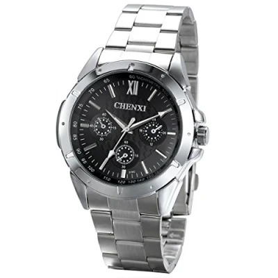 Abbildung von JewelryWe Herren Armbanduhr, Business Casual Analog Quarz Uhr mit Edelstahl Armband, Schwarz Zifferblatt Vatertagsgeschenk