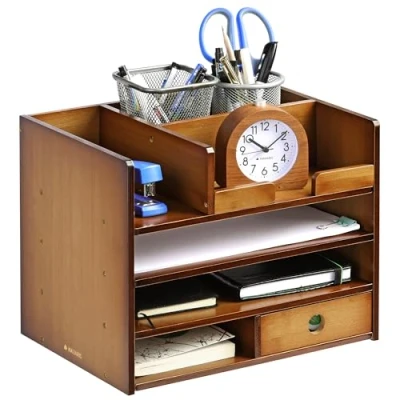 Abbildung von Navaris Schreibtisch Organizer Ablage aus Bambus 33x24x26cm Ordnungssystem Briefablage Holz für Tisch Büro leicht zu reinigen