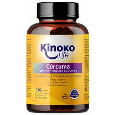 Abbildung von KURKUMA 10000 mg REINES CURCUMIN 120 Kapseln 95% Extrakt Ingwer, schwarzer Pfeffer, Boswellia, Vitamin C und Kupfer Hoch absorbierend Entzündungshemmend für Ihre Gelenke