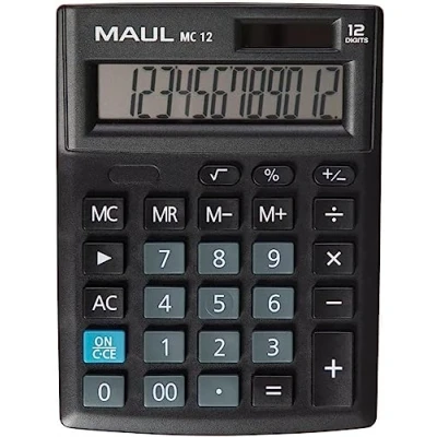 Abbildung von MAUL Taschenrechner MC12 großes, angewinkeltes Display 12 Stellen Profi Tischrechner für Büro, Zuhause, Schule Solar/Batterie 13,7 x 10,3 cm Schwarz