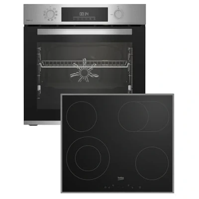 Abbildung von Beko BBSM12320XMPEF Einbau Backofen Set, autarker Pyrolyse Backofen, autarkes Kochfeld Glaskeramik, pyrolytische Selbstreinigung, versenkbare Knebel, FlexiCrisp, Schwarz/Edelstahl
