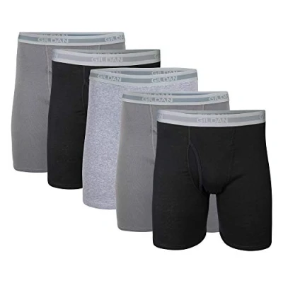Abbildung von Gildan Herren Underwear Boxer Briefs, Multipack Retroshorts, Schwarz/Anthrazit/Sportgrau (5er Pack, kürzere Länge), Medium
