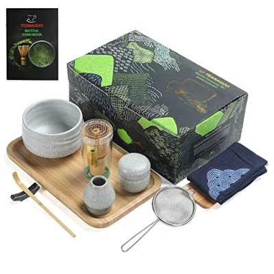 Abbildung von TEANAGOO Matcha Teeservice, Japanisches Teeset, Schüssel, Bambus Schneebesen, Schaufel, Sieb, Schneebesenhalter, O5 Schneebesen Set, Grüntee Pulver Set. Teetablett