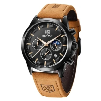 Abbildung von BENYAR Herren Uhr Chronograph Analog Quarz Stilvolle Lederband Armbanduhr Wasserdicht Leuchtende Datum Herrenuhren Elegantes Business Uhren Geschenk für Männer