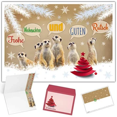 Abbildung von Weihnachtskarten mit Umschlag (15er Set) ERDMÄNNCHEN witzige Klappkarten ideal privat &amp; geschäftlich Frohe Weihnachten Karten von BREITENWERK