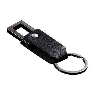 Abbildung von Cerbery Schlüsselanhänger aus Leder mit Ringen und Geschenkbox Auto Geschenk Schlüsselband Schlüsselbund Schlüsselhalter Schlüsselring (Schwarz)