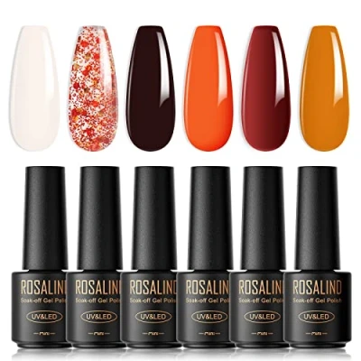 Abbildung von ROSALIND UV Nagellack Orange, 6 Farben Mini Gel Nagellack, Set Weiß Rosa Braun Rot Shellac Soak Off Nail Polish French Manicure für Frauen Mutter Geschenkset DIY zu Hause