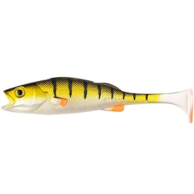 Abbildung von LMAB Perch Shad 7 cm, 9 11 14 18 23 cm KÖFI Gummifisch Angelköder, Kunstköder Gummiköder Softbait zum Hechtangeln, Barschangeln, Hechtköder (14 Real Perch)