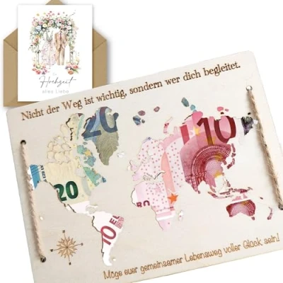 Abbildung von Woodland Mail Hochzeitskarte Geldgeschenk aus Holz mit detaillierter Gravur