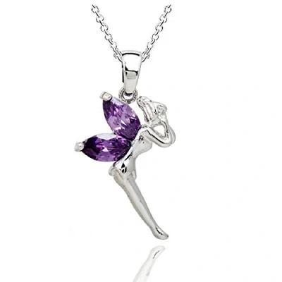 Abbildung von Crystalline Azuria Fee Tinkerbell Halskette Anhänger mit Lila Violett Zirkonia Kristalle 18 kt Weiß Vergoldet für Damen 45 cm