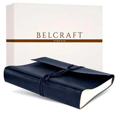 Abbildung von BELCRAFT Tivoli Fotoalbum aus recyceltem Leder, Handgearbeitet in klassischem italienischem Stil, Geschenkschachtel inklusive, A4 (23x30 cm) Ozean