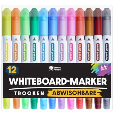 Abbildung von Whiteboard Marker von SmartPanda Stifte, Folienstift Abwischbar Doppelspitze, Breite und Feine Abwischbare non Permanent Marker, Whiteboardmarker 12er Set