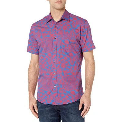 Abbildung von Amazon Essentials Herren Kurzärmeliges Hemd aus Popeline, Normale Passform, Blau Floral, XL