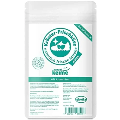 Abbildung von KUMPELKEIME Kräuter Frischkäse Schuhdeo Minze Nachfüllpack Das mikrobiologische Schuhpuder Schuh deo gegen Fuß Geruch 204 Gramm 18 Monate neutrales Schuhklima