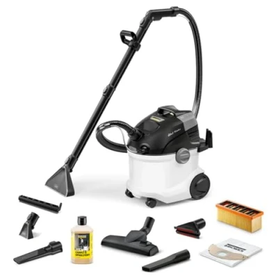 Abbildung von Kärcher Waschsauger SE 6 Signature Line, 2 in 1 Sprühsaugschlauch, Frischwassertank: 4 l, Schmutzwassertank: Waschbodendüse mit Hartbodenaufsatz, Waschpolsterdüse, Boden , Polster und Fugendüse