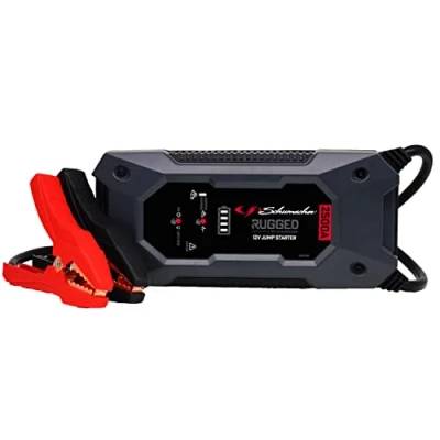 Abbildung von Schumacher Rugged SBX 464 Starthilfe mit Powerbank Lithium Ionen Batterie 2500A 12V Booster für Kfz bis 10L Benzin, 7L Diesel Taschenlampe USB 2,4A Ausgang, 2,0A Eingang IP64 Wasserfest